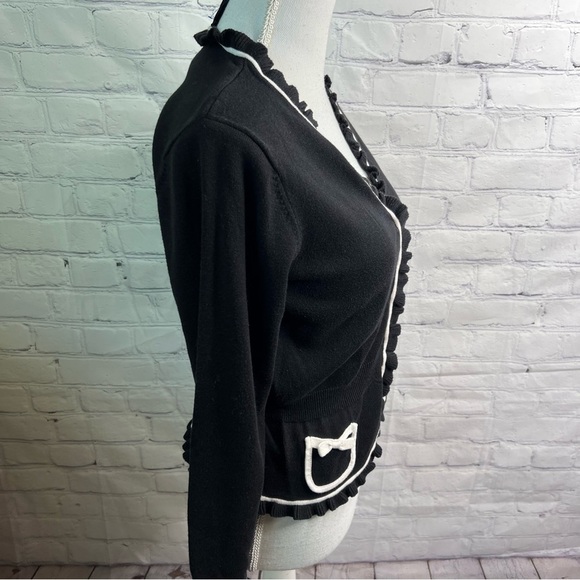 Tailor B Moss Black Ruffle Cardigan Medium - Picture 2 of 6